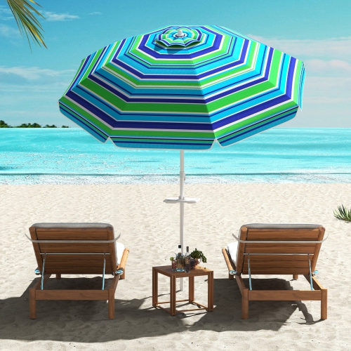 Gymax 6.5 FT Beach Umbrella for Sand Heavy-Duty Sunshade Parasol w/ Sand Anchor