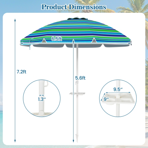 Gymax 6.5 FT Beach Umbrella for Sand Heavy-Duty Sunshade Parasol w/ Sand Anchor