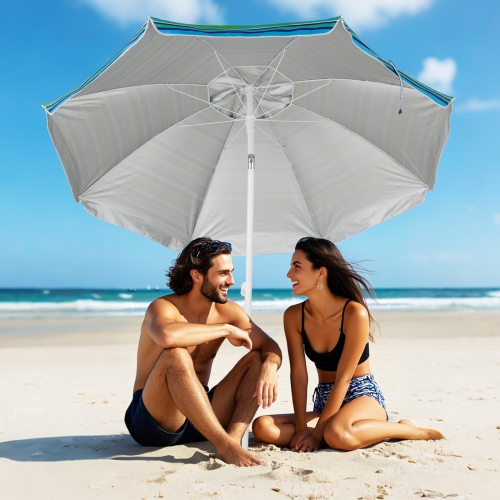 Gymax 6.5 FT Beach Umbrella for Sand Heavy-Duty Sunshade Parasol w/ Sand Anchor