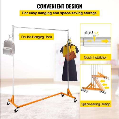 VEVOR Z Rack, Industrial Grade Z Base Garment Rack, Rolling Z Garment Rack, Sturdy Steel Z Clothing Rack with Lockable Casters for Home Garment Store