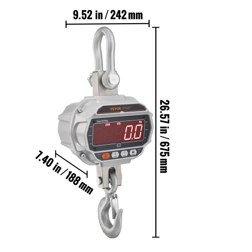 VEVOR 11000 lbs/5000kg Digital Crane Scale, Heavy Duty Scale with Remote Control, Cast Aluminum Case & LED Screen, High Precision for Construction,