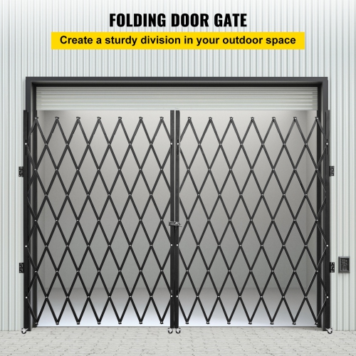 VEVOR 6-1/2' H x 12' W Double Folding Security Gate, Steel Accordion Security Gate, Flexible Expanding Security Gate, 360° Rolling Barricade Gate,