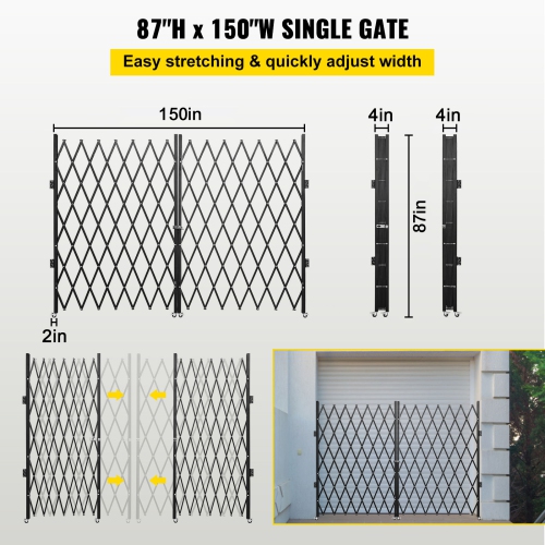 VEVOR 6-1/2' H x 12' W Double Folding Security Gate, Steel Accordion Security Gate, Flexible Expanding Security Gate, 360° Rolling Barricade Gate,