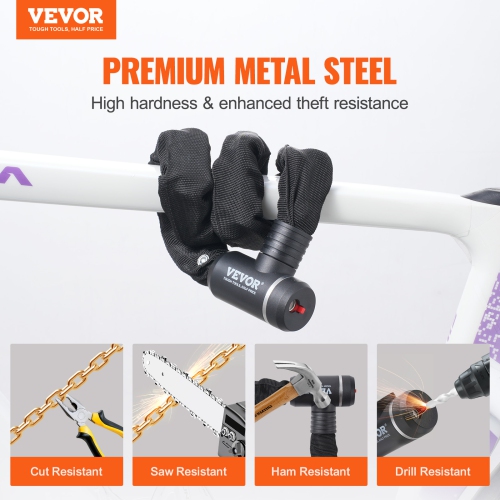 VEVOR 2.79 Ft Bike Chain Lock, Combination Bicycle Chain Lock with 2 Keys, Heavy Duty Anti-Theft High Security Bike Locks, Perfect for Bike,
