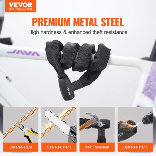 VEVOR 5.91 Ft Bike Chain Lock, Combination Bicycle Chain Lock with 4 Keys, Heavy Duty Anti-Theft High Security Bike Locks, Perfect for Bike,