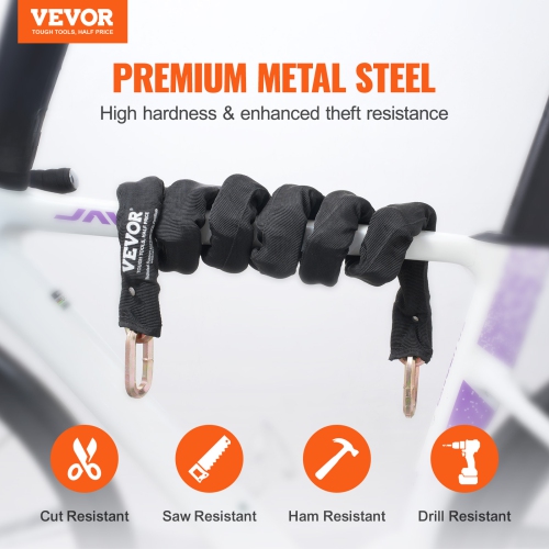 VEVOR 5.91 Ft Bike Chain Lock, Security Bicycle Chain Lock, Heavy Duty Metal Steel Anti-Theft High Security Bike Locks, Perfect for Bike, Motorcycle,