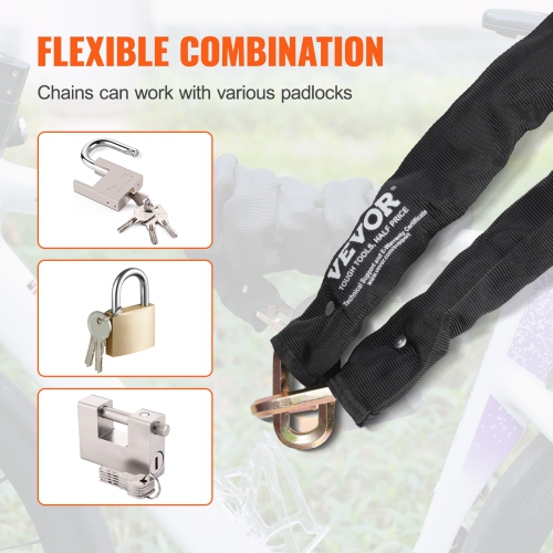 VEVOR 5.91 Ft Bike Chain Lock, Security Bicycle Chain Lock, Heavy Duty Metal Steel Anti-Theft High Security Bike Locks, Perfect for Bike, Motorcycle,