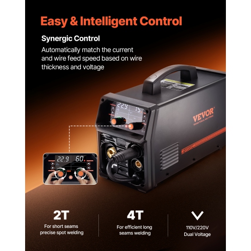 Machine à souder VEVOR 250&nbsp;A Pro MIG, machine à souder synergique 5-en-1 MIG Pluse/Gaz MIG/Flux Core MIG/Stick/Lift TIG, soudeur à mi-tension en