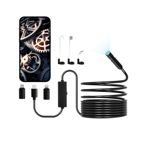 Caméra d'endoscope VEVOR 1920P HD avec lumière, lunette pour Android & iOS, 8 caméras d'inspection LED avec câble semi-rigide de 16,4', zoom 2X,