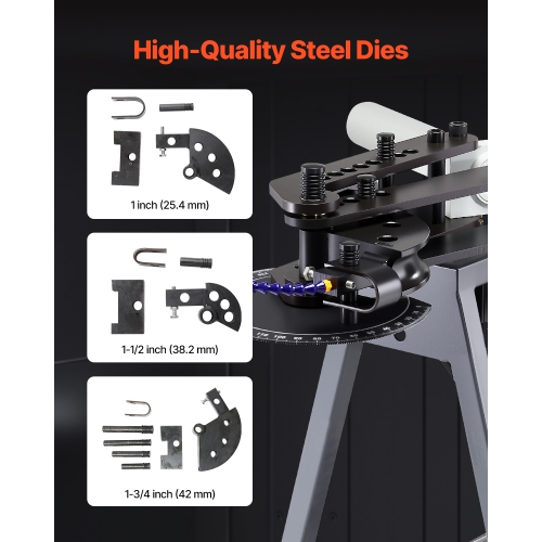 VEVOR 750W Electric Tube Bending Machine, with 6L Hydraulic Cylinder, Movable Pipe Bender Machine with Casters, 3 Dies & 180° Max Bending Angle,