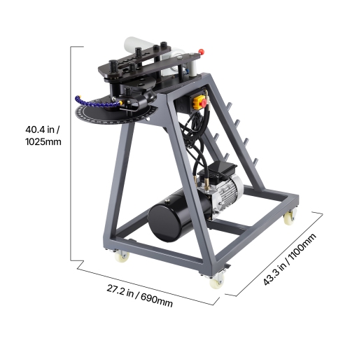 VEVOR 750W Electric Tube Bending Machine, with 6L Hydraulic Cylinder, Movable Pipe Bender Machine with Casters, 3 Dies & 180° Max Bending Angle,