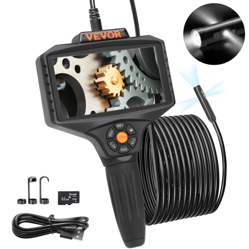 VEVOR  8X Zoom Triple Lens Industrial Endoscope, 5" Ips Screen Borescope Inspection Camera w Lights, Split Screen, Ip67 Waterproof Drain Snake