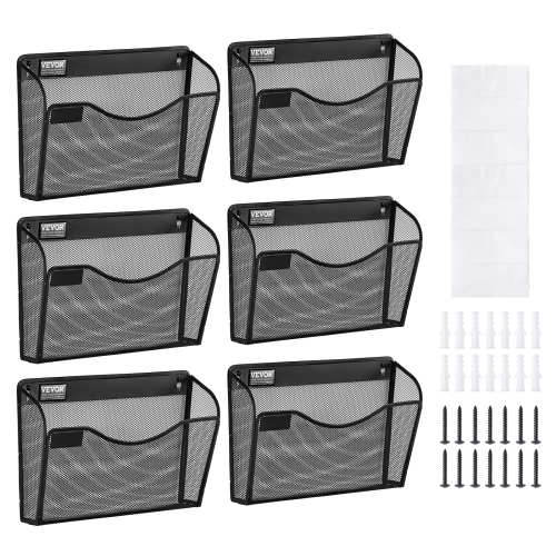 VEVOR  Six-Piece File Wall Rack, 1 Pocket Mesh Wall File Holder, Wall Mounted Magazine Mail Paper & Document Storage Folder, Metal Wall File