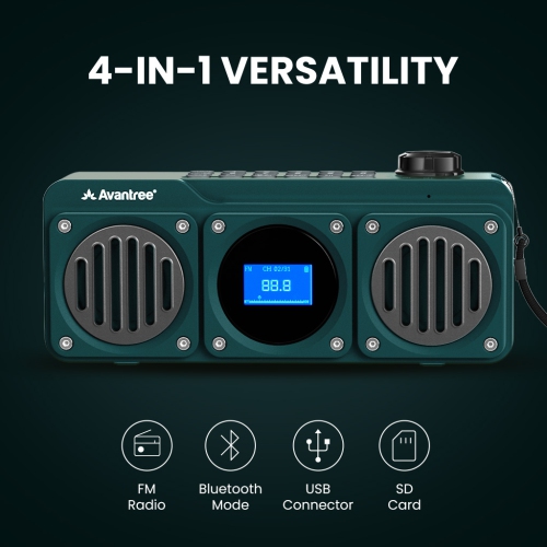 Avantree Boombyte – Portable FM Radio & Bluetooth Speaker, Superb Sound, Metal Design, MP3 Player, Supports Micro SD/USB Audio, Rechargeable, Long