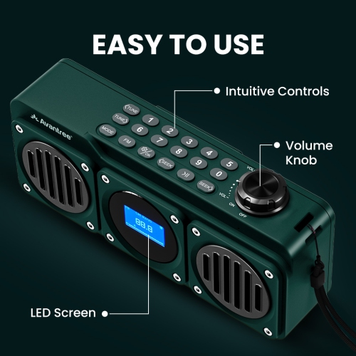Avantree Boombyte – Portable FM Radio & Bluetooth Speaker, Superb Sound, Metal Design, MP3 Player, Supports Micro SD/USB Audio, Rechargeable, Long