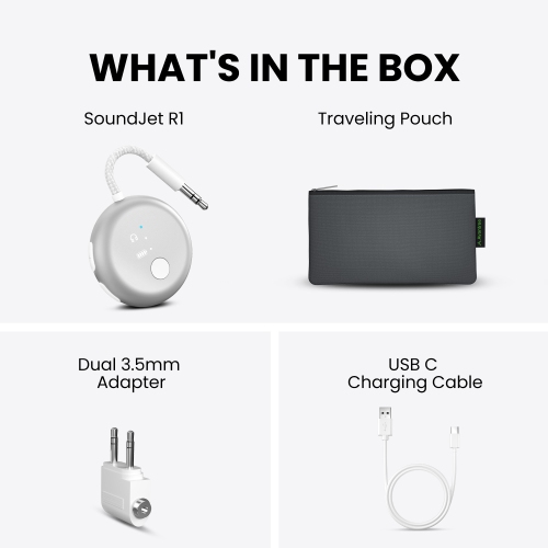 SoundJet R1 d'Avantree – Adaptateur Bluetooth pour écouteurs et AirPods Travel Flight, aptX Adaptive, batterie 20H, émetteur audio sans fil avec jeu