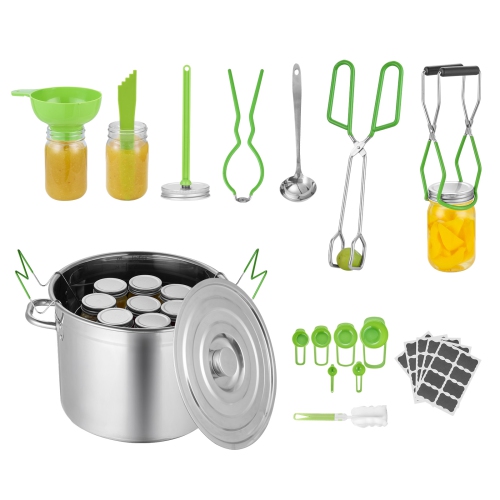 VEVOR 11 Pieces Canning Supplies Starter Kit, Stainless Steel Water Bath Canning Kit, Canning Tools Set: Pot, Rack, Lid, Ladle, Funnel, Tongs, Jar