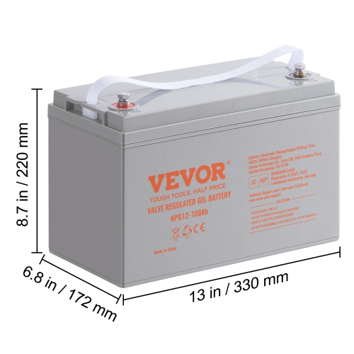 VEVOR 12V 100 AH Deep Cycle Battery, AGM Marine Rechargeable Battery, High Self-Discharge Rate 800A Current, for RV Solar Marine Off-Grid