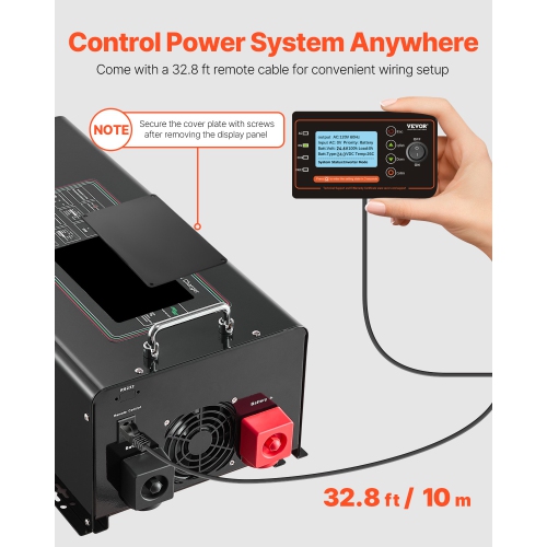 VEVOR 6000 Watt Pure Sine Wave Inverter Charger, DC 24V to AC 120V Power Inverter with LCD Display, Remote Control, for Off-Grid Solar RV Boat,