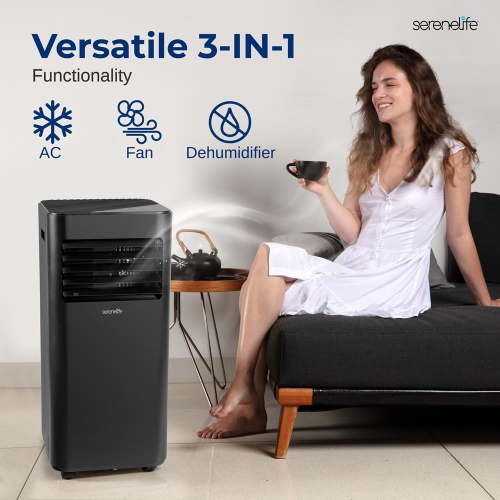 SereneLife Portable AC 10000 BTU, 3-in-1 Cooling, Dehumidifier And Fan Modes, Compact Standing Air Conditioner, Energy Efficient 320 Sq. Ft. Climate