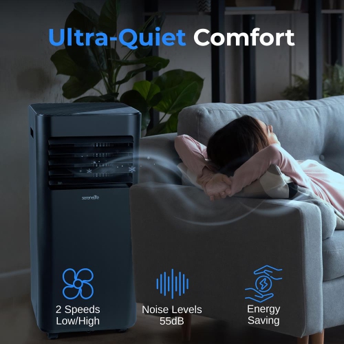 SereneLife Portable AC 10000 BTU, 3-in-1 Cooling, Dehumidifier And Fan Modes, Compact Standing Air Conditioner, Energy Efficient 320 Sq. Ft. Climate