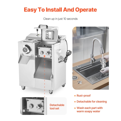 VEVOR 14 Lbs/Min Meat Grinder, Electric Meat Grinder, Slicer, Sausage Stuffer with Blade, Grinding Plate, Sausage Maker, Stainless Steel Meat Mincer