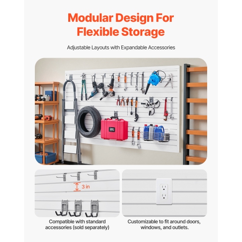 VEVOR 8 x 4 ft Slat Wall Paneling, PVC with Modular Design, White Slat Wall Easy-to-Install Adjustable Panel with Coupling Structure & DIY Cutting,