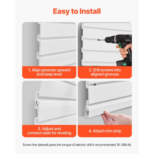 VEVOR 8 x 4 ft Slat Wall Paneling, PVC with Modular Design, White Slat Wall Easy-to-Install Adjustable Panel with Coupling Structure & DIY Cutting,