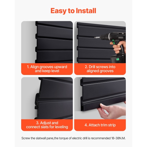 VEVOR 2 x 4 ft Slat Wall Paneling, PVC with Modular Design, Black Slat Wall Easy-to-Install Adjustable Panel with Coupling Structure & DIY Cutting,