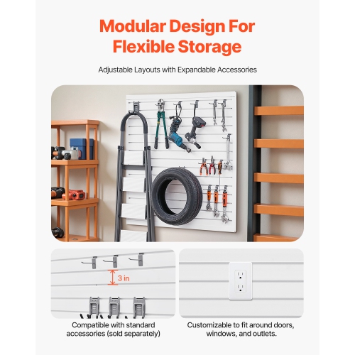 VEVOR 4 x 4 ft Slat Wall Paneling, PVC with Modular Design, White Slat Wall Easy-to-Install Adjustable Panel with Coupling Structure & DIY Cutting,