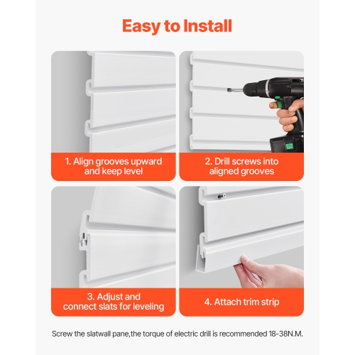 VEVOR 4 x 4 ft Slat Wall Paneling, PVC with Modular Design, White Slat Wall Easy-to-Install Adjustable Panel with Coupling Structure & DIY Cutting,