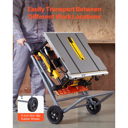 VEVOR 350 lbs Load Capacity, Portable Table Saw Stand, Rolling Foldable Table Saw Table with 8 Inches Rubber Wheels, Heavy Duty Construction, Easy