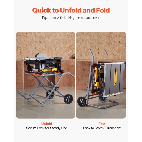 VEVOR 350 lbs Load Capacity, Portable Table Saw Stand, Rolling Foldable Table Saw Table with 8 Inches Rubber Wheels, Heavy Duty Construction, Easy