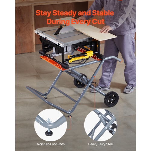 VEVOR 350 lbs Load Capacity, Portable Table Saw Stand, Rolling Foldable Table Saw Table with 8 Inches Rubber Wheels, Heavy Duty Construction, Easy