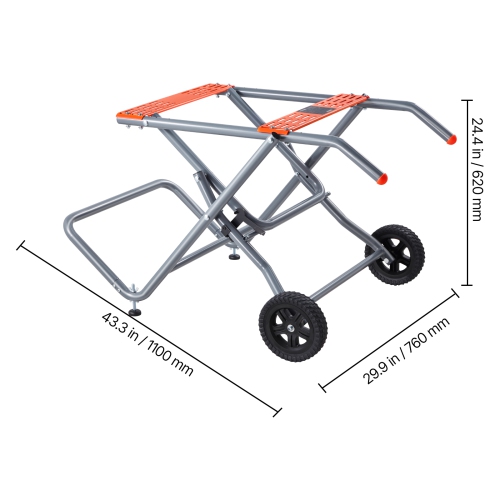 VEVOR 350 lbs Load Capacity, Portable Table Saw Stand, Rolling Foldable Table Saw Table with 8 Inches Rubber Wheels, Heavy Duty Construction, Easy
