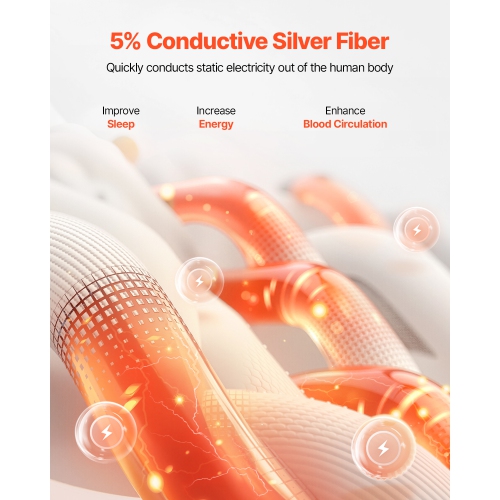 VEVOR 60 x 80 x 13 in Grounding Sheets, Queen Size, 95% Cotton + 5% Pure Silver Fiber, Earth Grounded Fitted Bed Sheets, with Grounding Cord & Tester