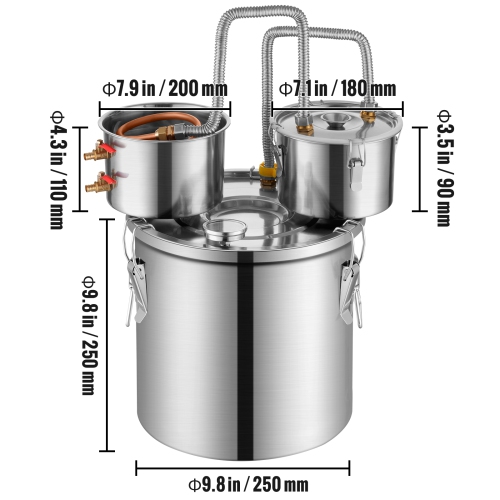 VEVOR 3 Gal / 11.4 L Alcohol Still, Stainless Steel Water Alcohol Distiller with Copper Coil for Fast Cooling, Dual Condenser Distiller Kit with