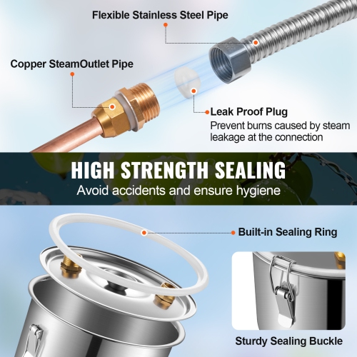 VEVOR 8 Gal / 30 L Alcohol Still, Stainless Steel Water Alcohol Distiller with Copper Coil for Fast Cooling, Dual Condenser Distiller Kit with