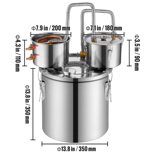 VEVOR 8 Gal / 30 L Alcohol Still, Stainless Steel Water Alcohol Distiller with Copper Coil for Fast Cooling, Dual Condenser Distiller Kit with