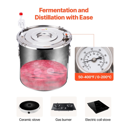 VEVOR 13.2 Gal / 50 L Alcohol Still, Stainless Steel Water Alcohol Distiller with Copper Coil, Home Brewing Refining Fermentation Kit with