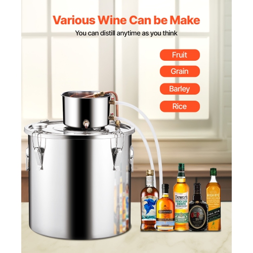 VEVOR 13.2 Gal / 50 L Alcohol Still, Stainless Steel Water Alcohol Distiller with Copper Coil, Home Brewing Refining Fermentation Kit with