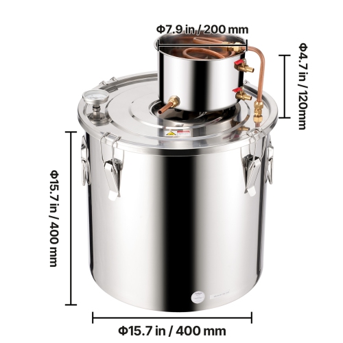 VEVOR 13.2 Gal / 50 L Alcohol Still, Stainless Steel Water Alcohol Distiller with Copper Coil, Home Brewing Refining Fermentation Kit with