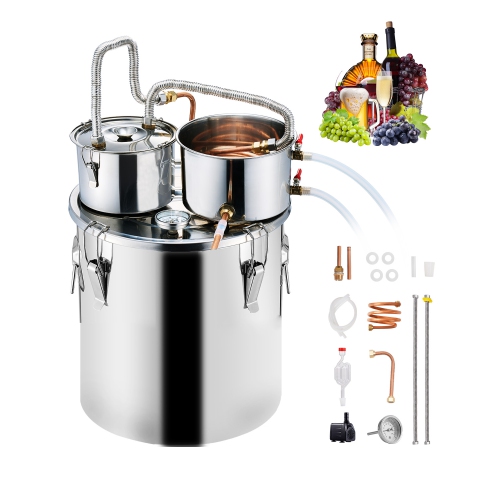 VEVOR 8 Gal / 30 L Alcohol Still, Stainless Steel Water Alcohol Distiller with Copper Coil for Fast Cooling, Dual Condenser Distiller Kit with