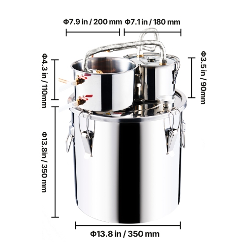 VEVOR 8 Gal / 30 L Alcohol Still, Stainless Steel Water Alcohol Distiller with Copper Coil for Fast Cooling, Dual Condenser Distiller Kit with
