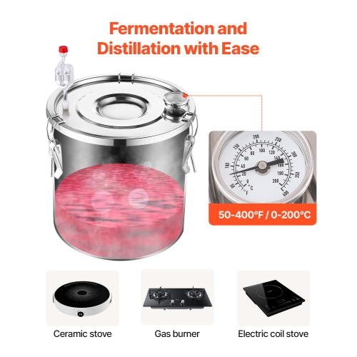 VEVOR 13.2 Gal / 50 L Alcohol Still, Stainless Steel Water Alcohol Distiller with Copper Coil for Fast Cooling, Dual Condenser Distiller Kit with