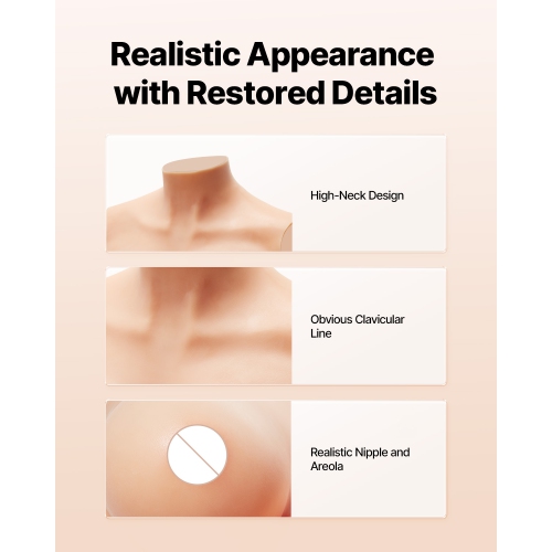 VEVOR Silicone Breastplate, E-Cup High Neckline Fake Breasts for Crossdressers, Realistic Silicone-Filled Fake Boobs Breast Forms for Transgender