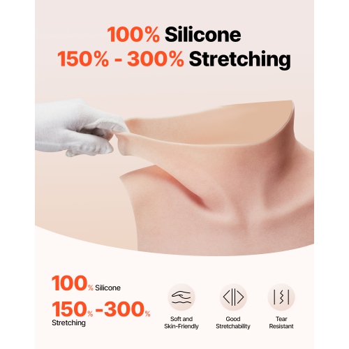 VEVOR Silicone Breastplate, C-Cup High Neckline Fake Breasts for Crossdressers, Realistic Silicone-Filled Fake Boobs Breast Forms for Transgender