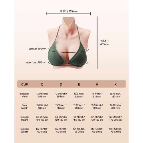 VEVOR Silicone Breastplate, C-Cup High Neckline Fake Breasts for Crossdressers, Realistic Silicone-Filled Fake Boobs Breast Forms for Transgender
