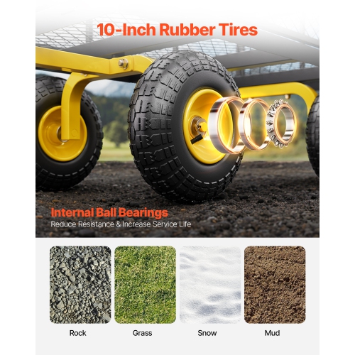 VEVOR 900 Lbs Heavy Duty Steel Garden Cart, Garden Wagon Cart on Wheels,Utility Wagon Carts with 10" Tires and Mesh Removable Sides(Convert to