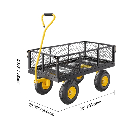 VEVOR 900 Lbs Heavy Duty Steel Garden Cart, Garden Wagon Cart on Wheels,Utility Wagon Carts with 10" Tires and Mesh Removable Sides(Convert to